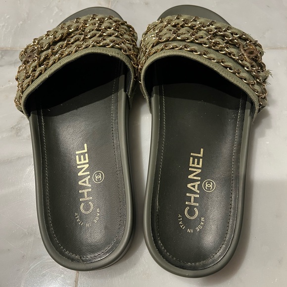 Olive Green Chanel Slides - Picture 1 of 4